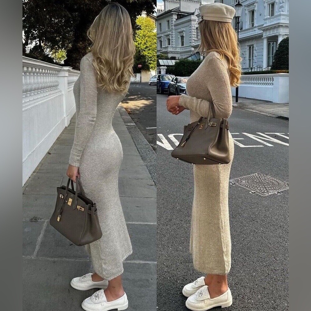 ZARA ~ LONG KNIT DRESS WITH METALLIC THREAD DETAIL - Picture 3 of 14